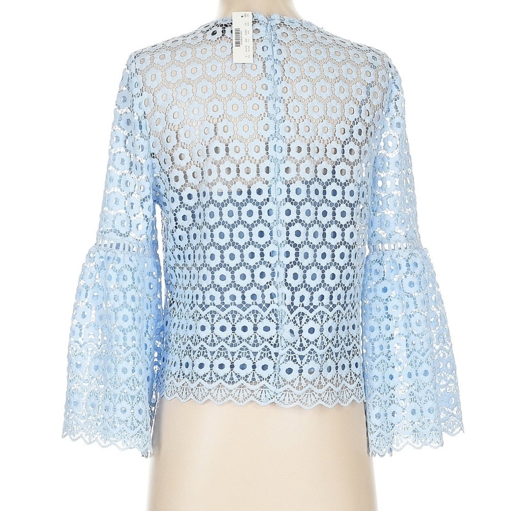 J.Crew Lace Bell Sleeve Blouse Size 2 White Floral Eyelet Top NWT Boho - Picture 2 of 6